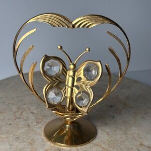Crystal Delight Butterfly Figurine Gold 24K Gold Plated Austrian Crystal Heart
